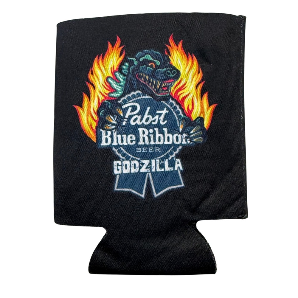 Pabst Blue Ribbon Beer Godzilla Can Koozie Sleeve Black PBR Kaiju Insulator